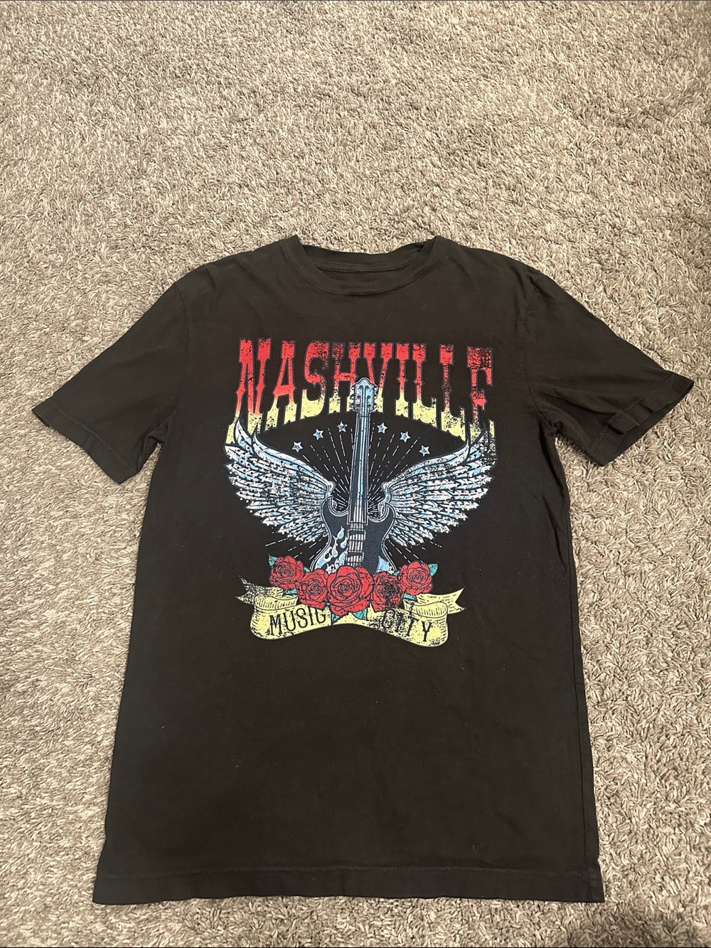 Full Tilt Black Nashville Graphic Tee with Red and Yellow Print